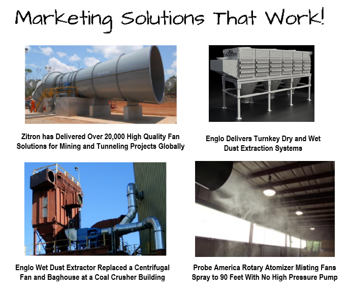 Marketing Solutions That Work — Englo industrial equipment including Zitron fans, dust extraction systems, and Probe America misting fans